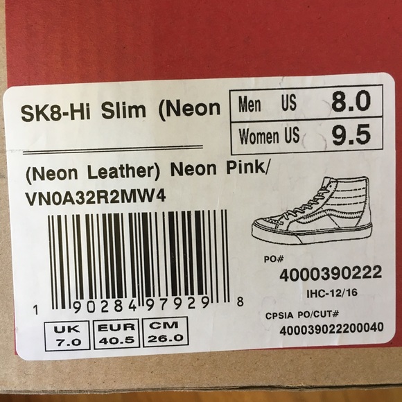 NWT Vans Sk8-Hi Slim Neon Pink Leather, W 9.5, M 8 - Picture 7 of 7